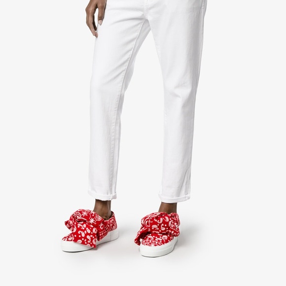 JOSHUA SANDERS Wool Felt Sneakers with large tied bow Size 8 red bandana print - Picture 3 of 8